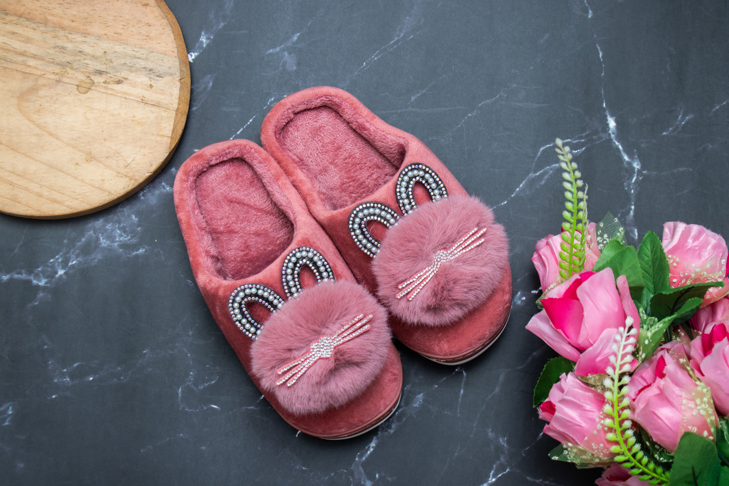 Pink pearl slippers hot sale