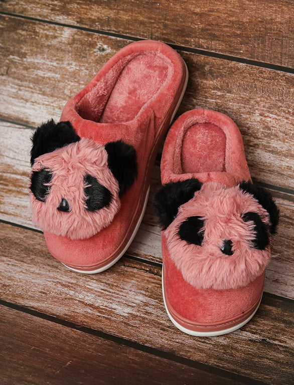 Pink slippers with cheap fur