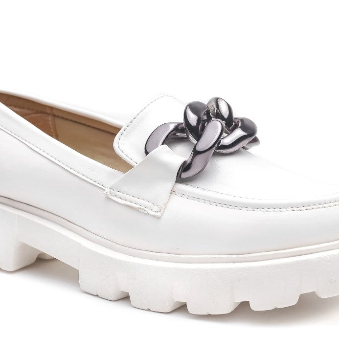 Brauch White Solid Embellished Loafer Shoe