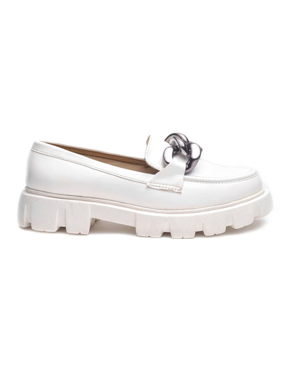 Brauch White Solid Embellished Loafer Shoe