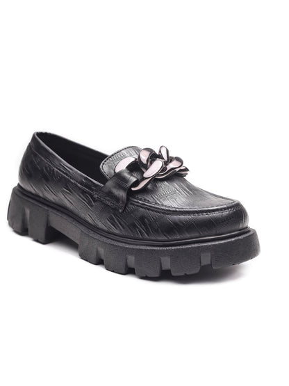 Brauch Black Patterned Embellished Loafer Shoe