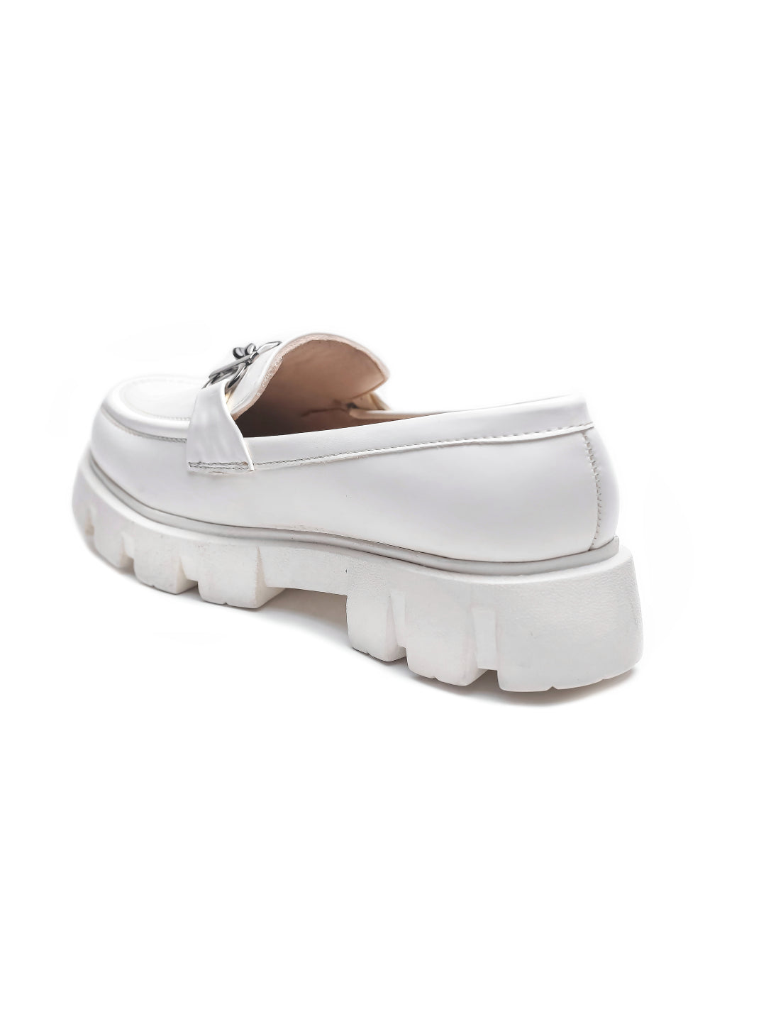 Brauch White Solid Buckle Embellished Loafer Shoe