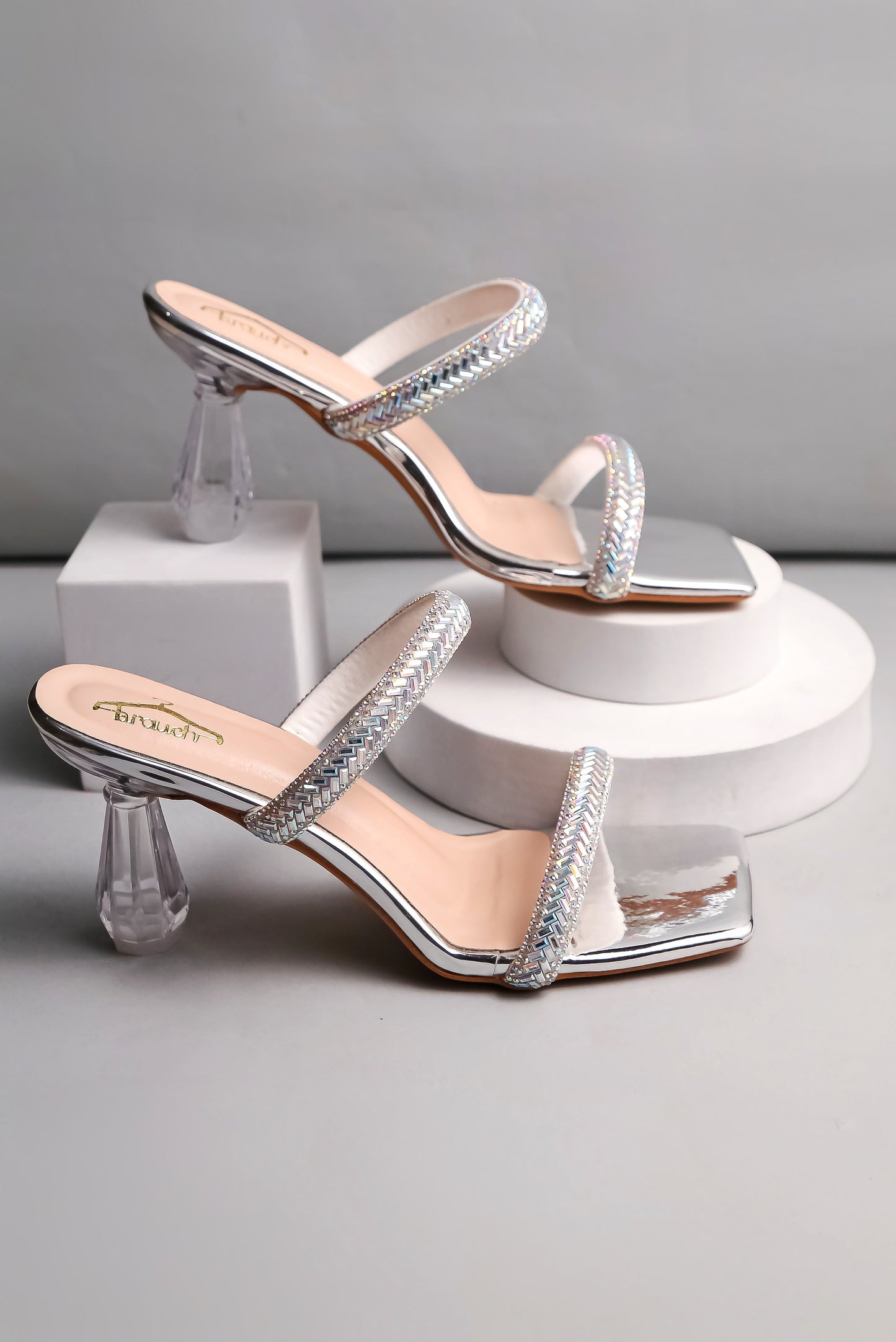 Brauch Silver Patterned Rhinestone Transparent heel