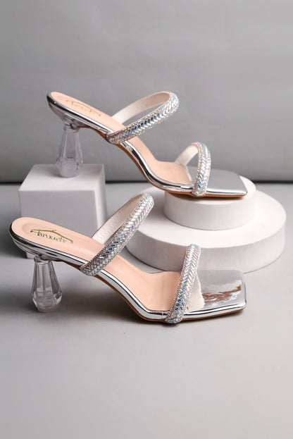 Brauch Silver Patterned Rhinestone Transparent heel