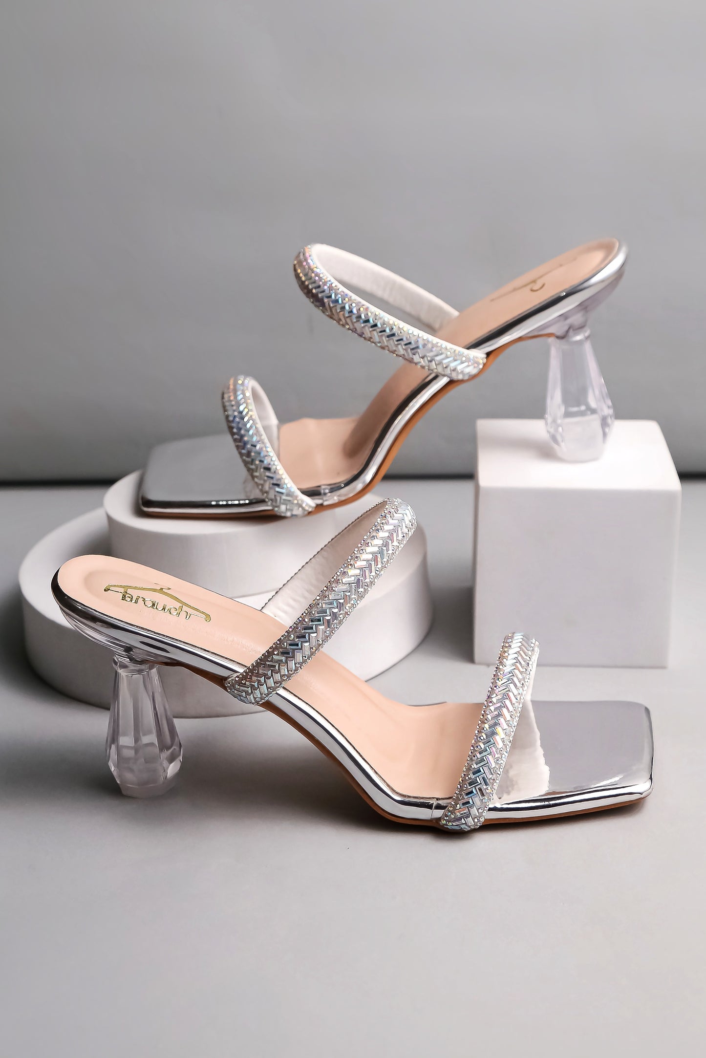 Brauch Silver Patterned Rhinestone Transparent heel