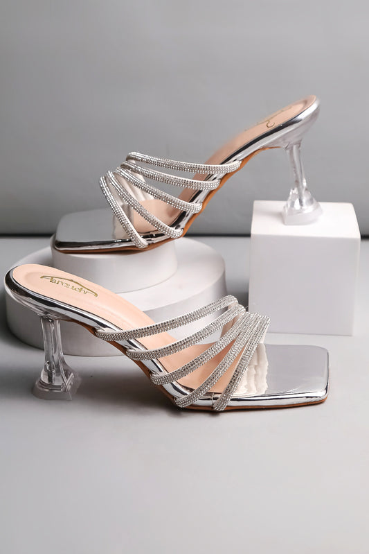 Brauch Silver Rhinestone Multi-straps heel