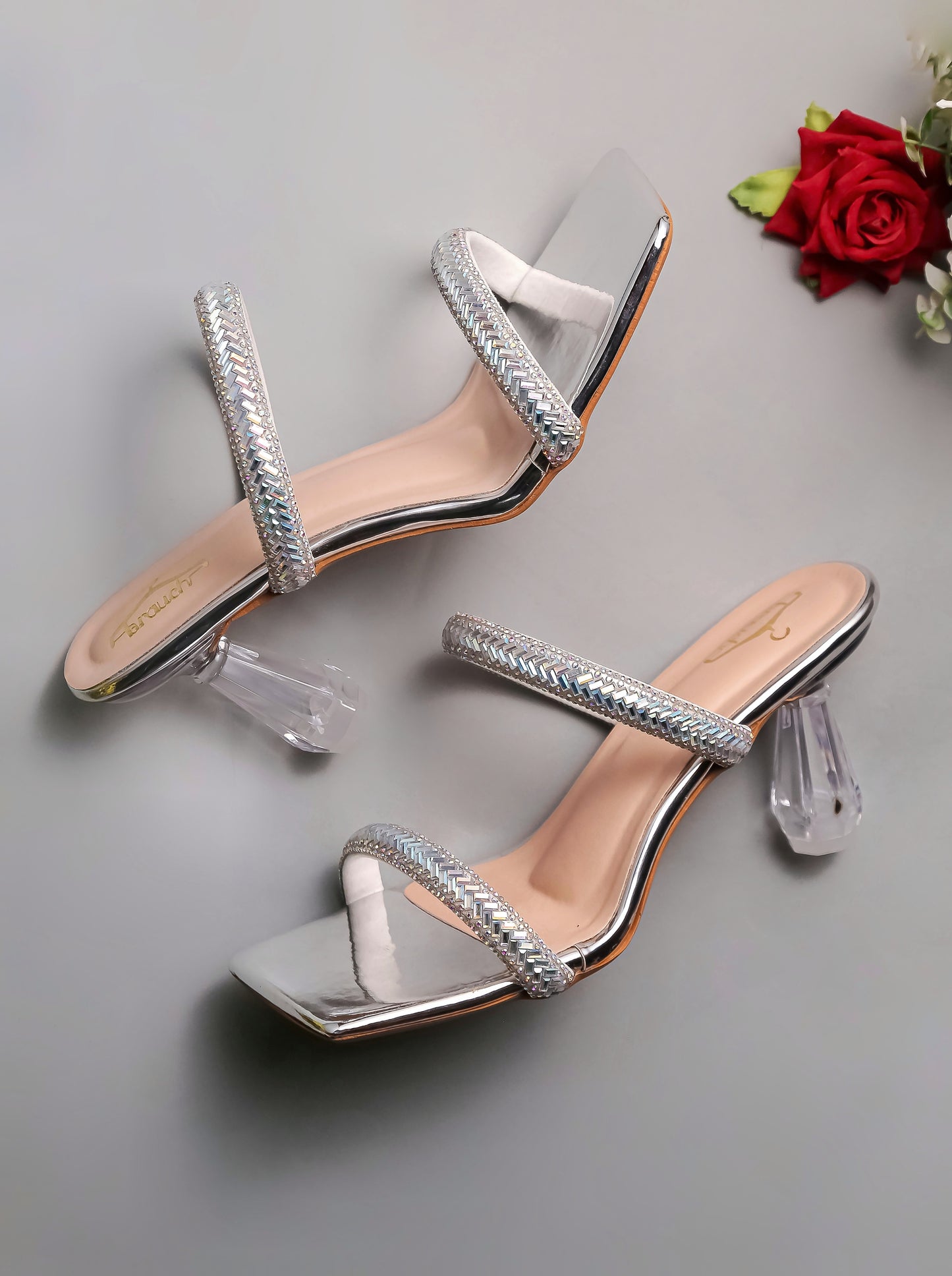 Brauch Silver Patterned Rhinestone Transparent heel