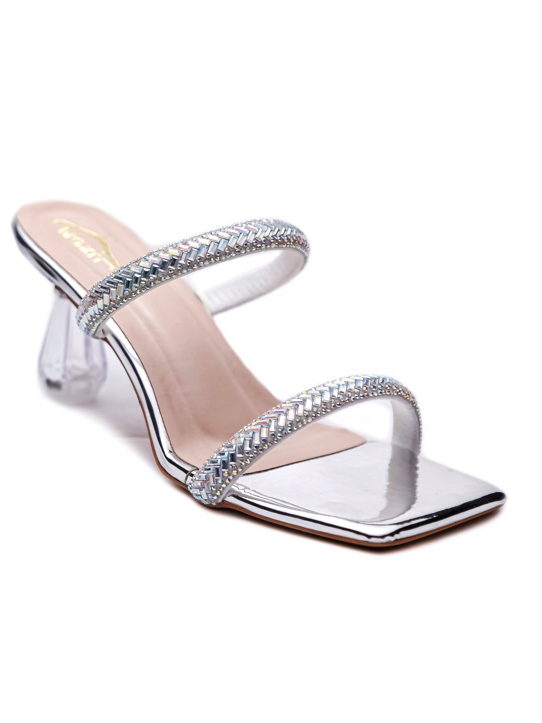 Brauch Silver Patterned Rhinestone Transparent heel