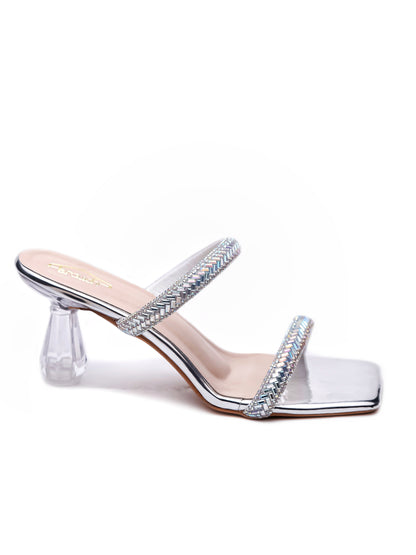 Brauch Silver Patterned Rhinestone Transparent heel