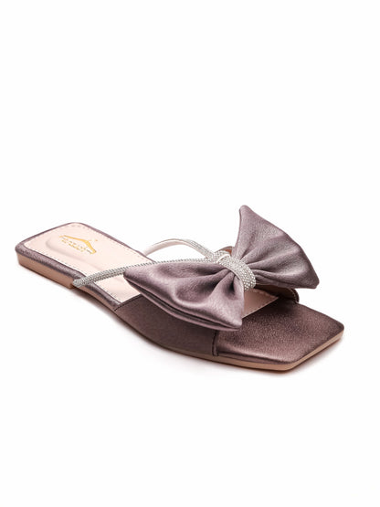 Brauch Women Grey Rhinestone Bow Flats