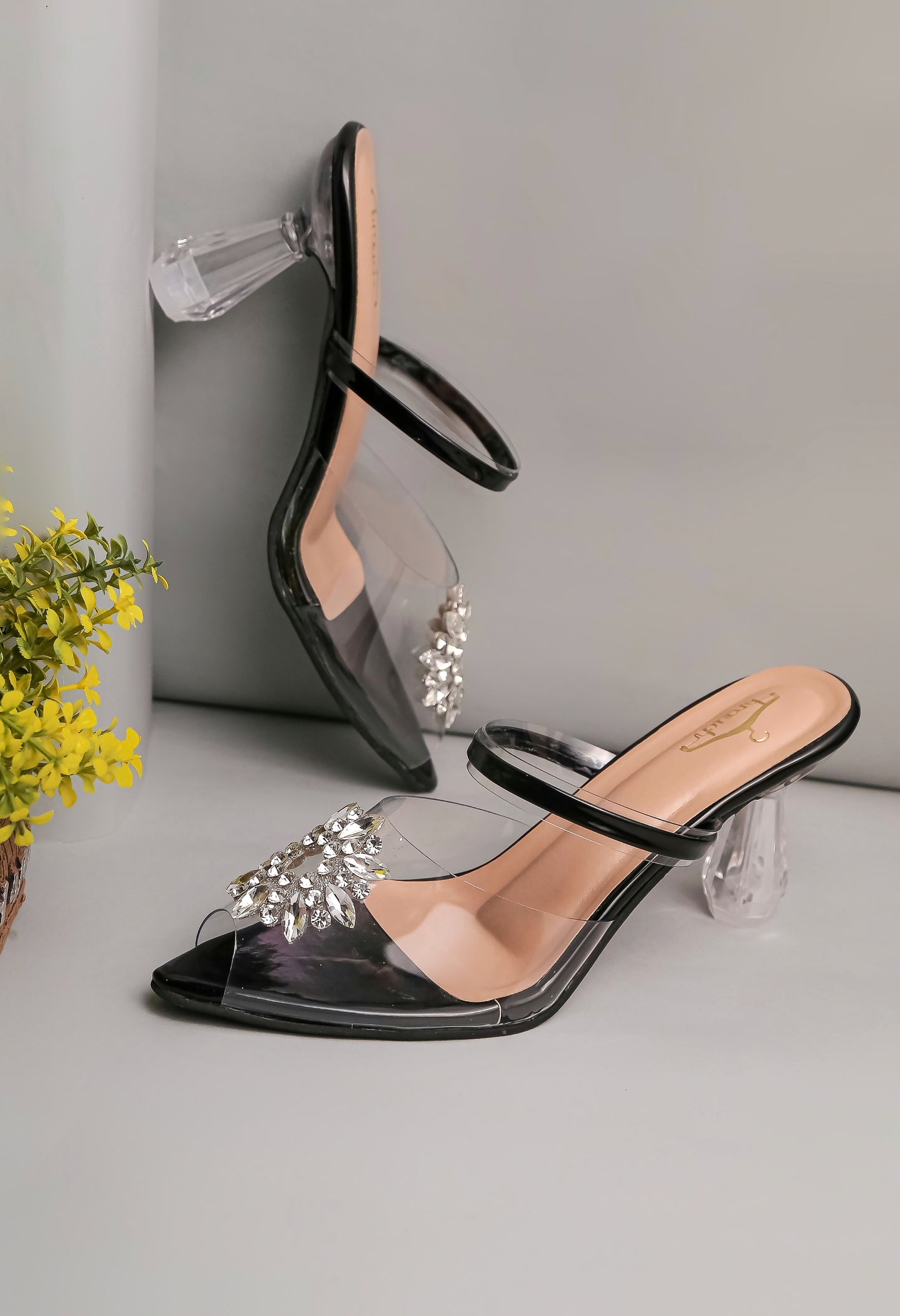 Brauch Black Diamond Buckle Transparent Peep Toe Heel