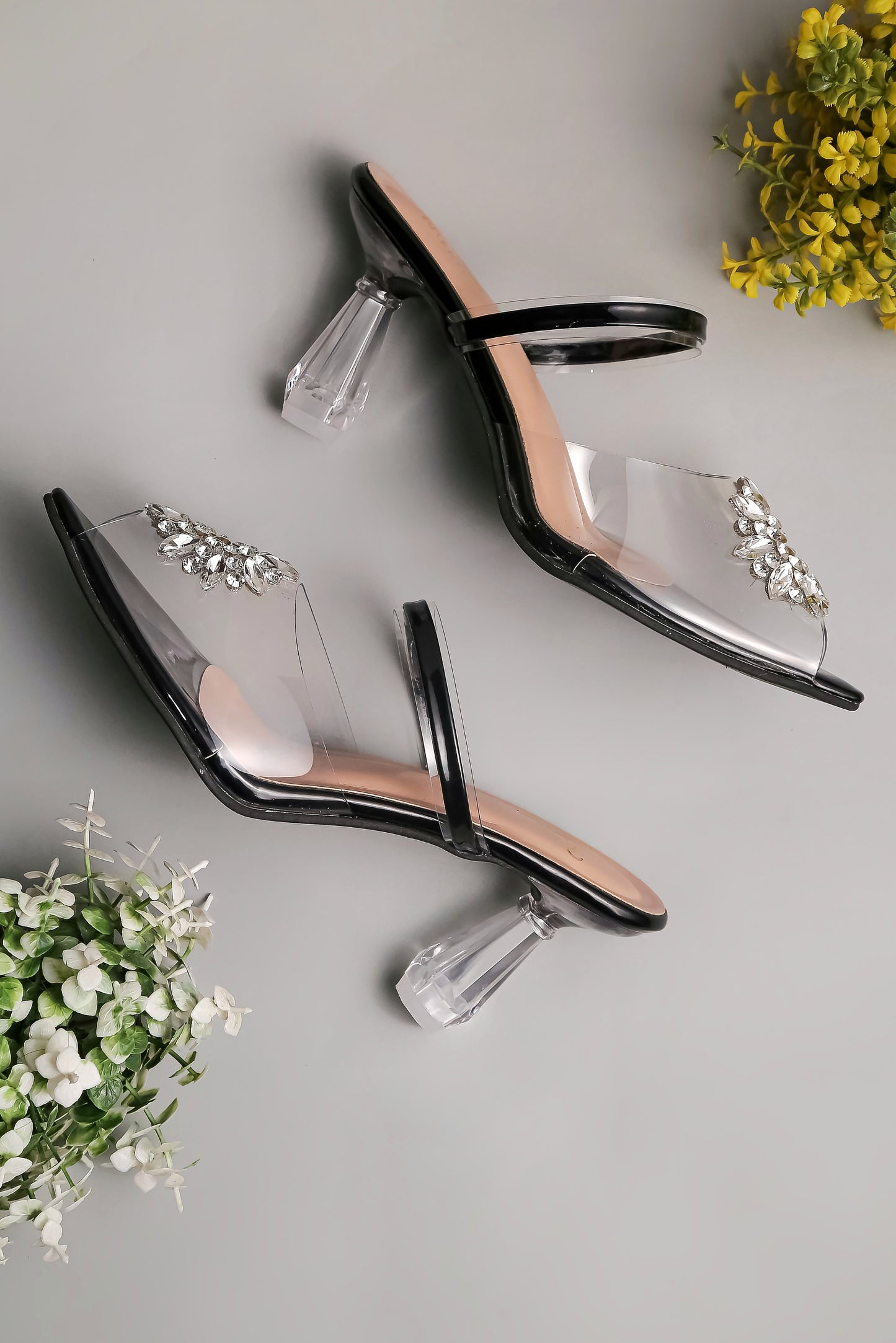 Brauch Black Diamond Buckle Transparent Peep Toe Heel