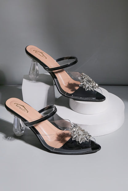 Brauch Black Diamond Buckle Transparent Peep Toe Heel