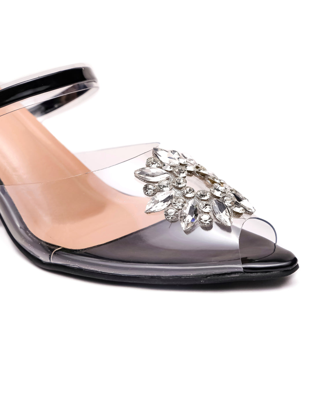 Brauch Black Diamond Buckle Transparent Peep Toe Heel