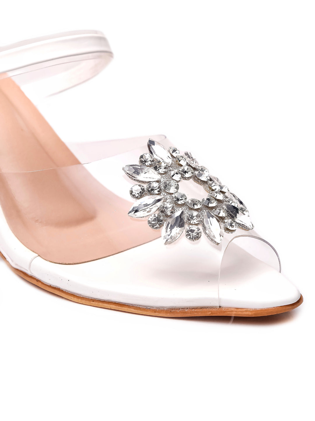 Brauch White Diamond Buckle Transparent Peep Toe Heel