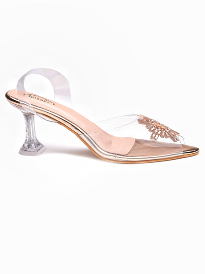 Brauch Rose Gold Diamond Buckle Slingback Peep Toe Mule Heels