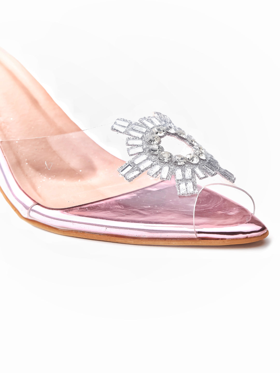 Brauch Pink Diamond Buckle Slingback Peep Toe Mule Heels