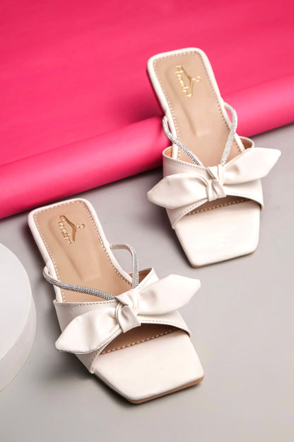 Brauch Women White Rhinestone Embellished Bow Flats