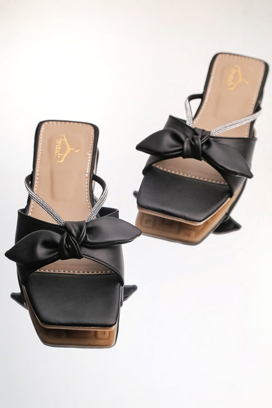 Brauch Women Black Rhinestone Embellished Bow Flats