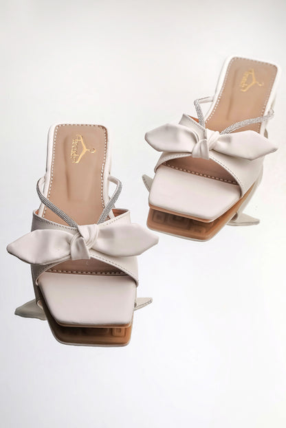 Brauch Women White Rhinestone Embellished Bow Flats