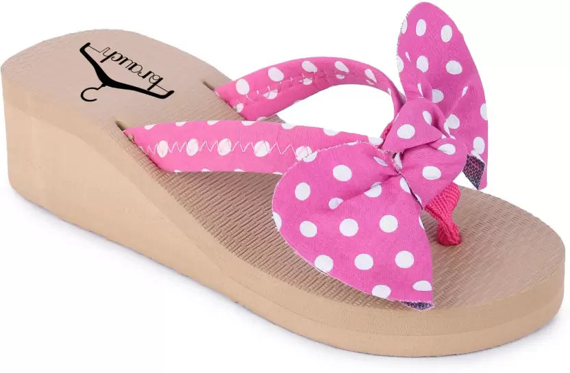 Brauch Pink Polka Bow Wedges Flip Flops brauch.in