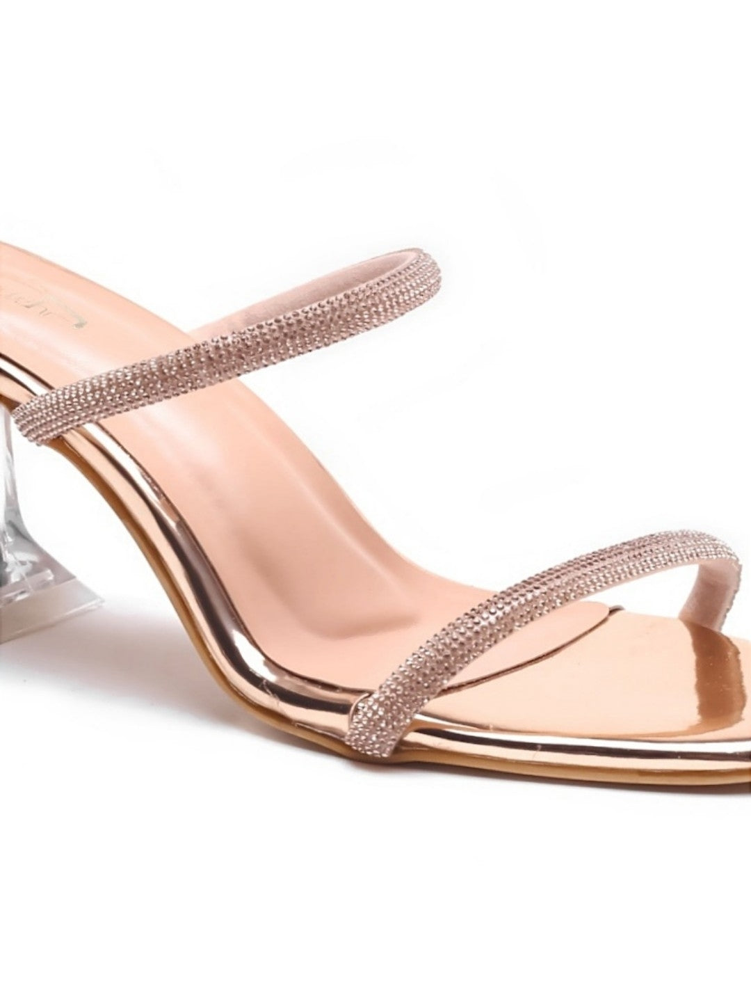 Brauch Rose Gold Multistrap Rhinestone Prism Stiletto Prism Heel