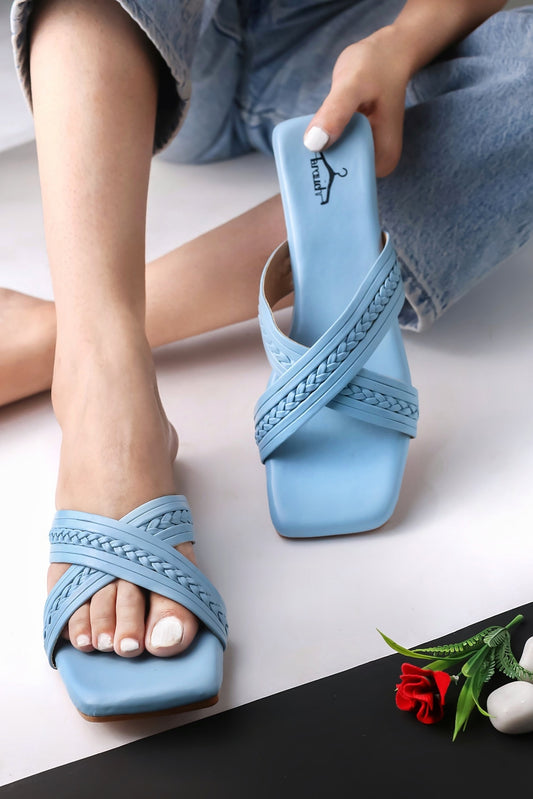 Brauch Blue Cross Strap Patterned Flats