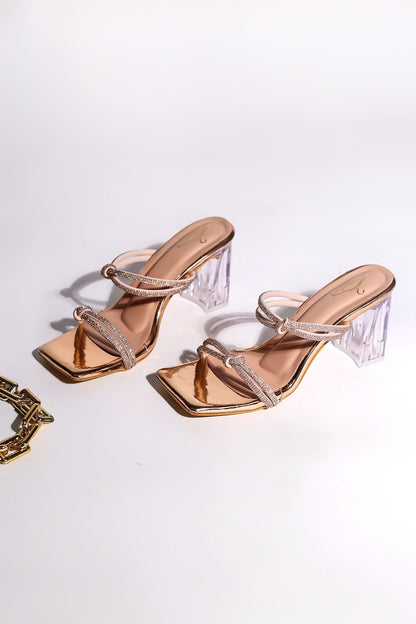 Brauch Rose Gold Rhinestone Multistrap Knot heels