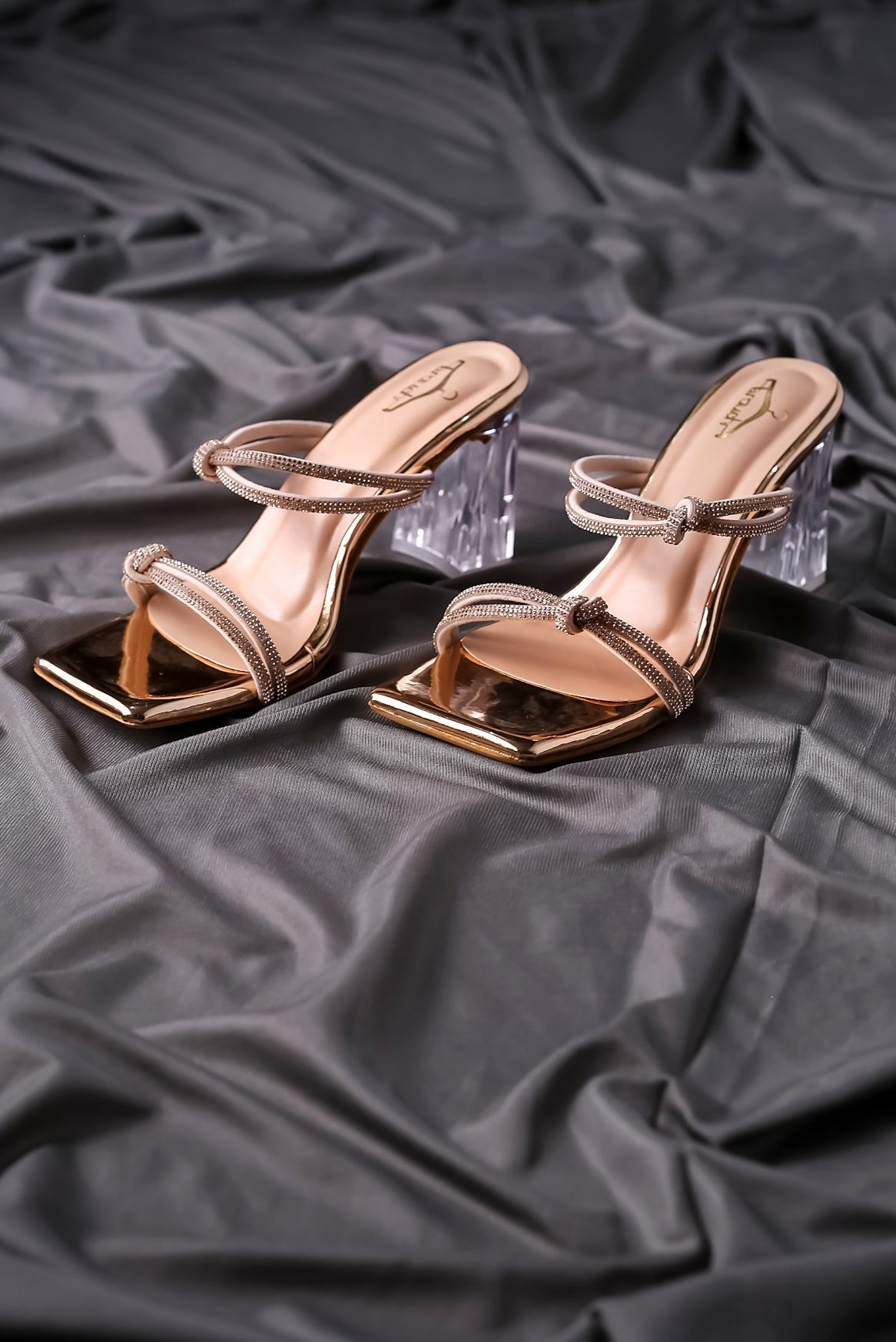 Rose gold rhinestone block hot sale heels