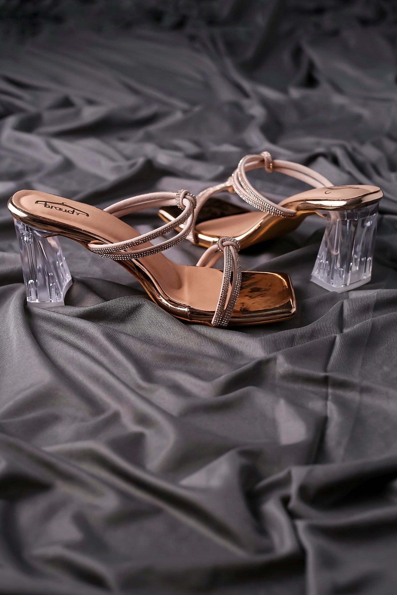 Rose gold store rhinestone block heels