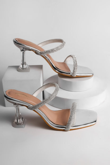 Brauch Silver Multistrap Rhinestone Prism Stiletto Prism Heel