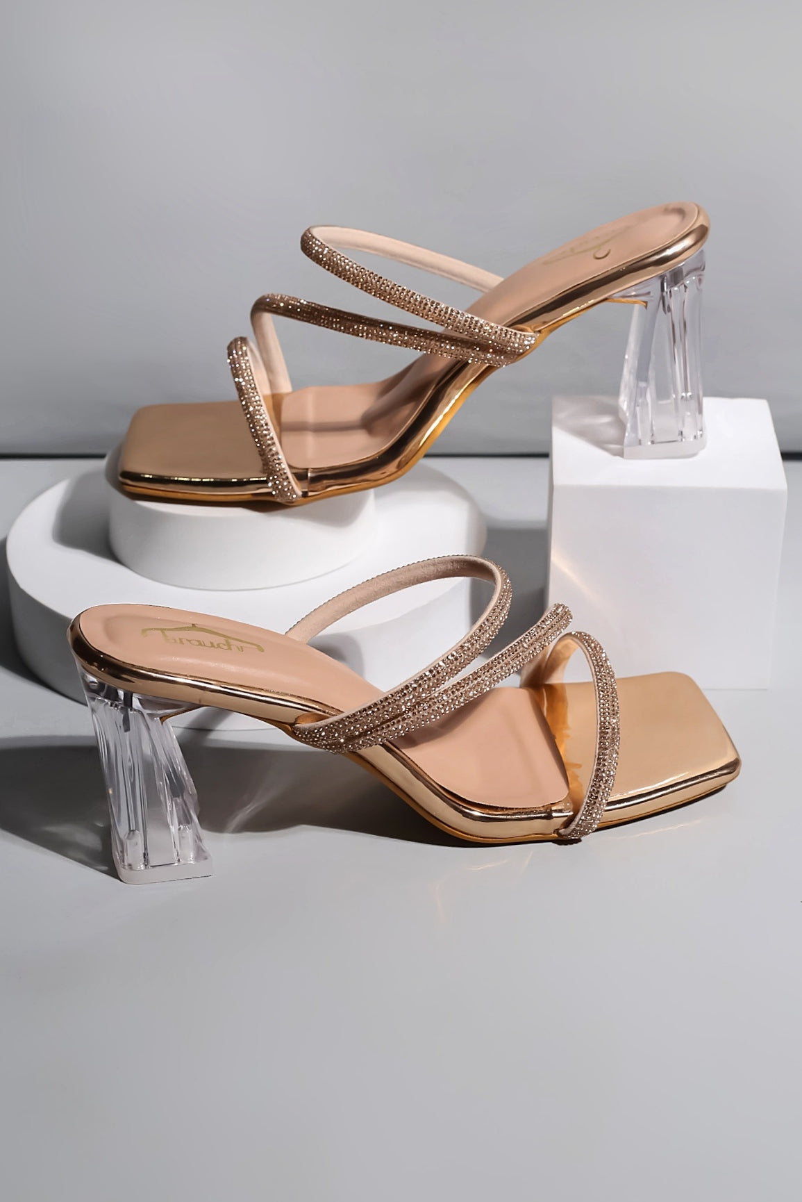 Brauch Rose Gold Rhinestone Multistrap heel