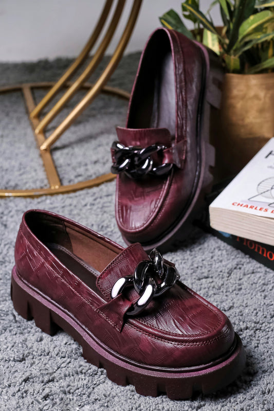 Brauch Maroon Patterned Embellished Loafer Shoe