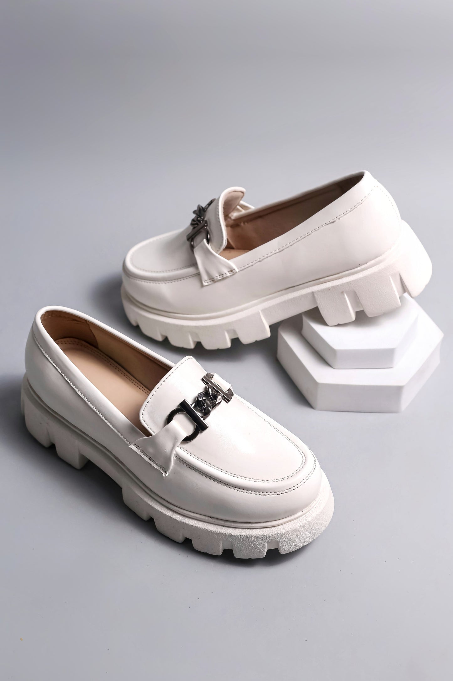 Brauch White Solid Buckle Embellished Loafer Shoe