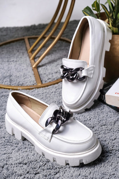 Brauch White Solid Embellished Loafer Shoe