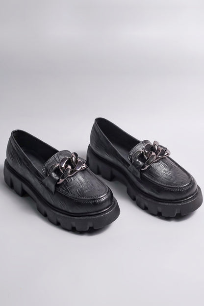 Brauch Black Patterned Embellished Loafer Shoe