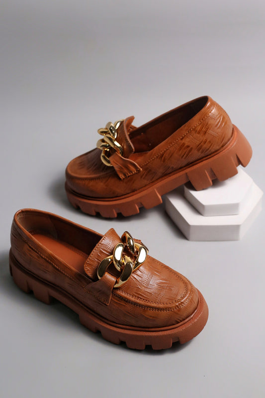 Brauch Tan Patterned Embellished Loafer Shoe