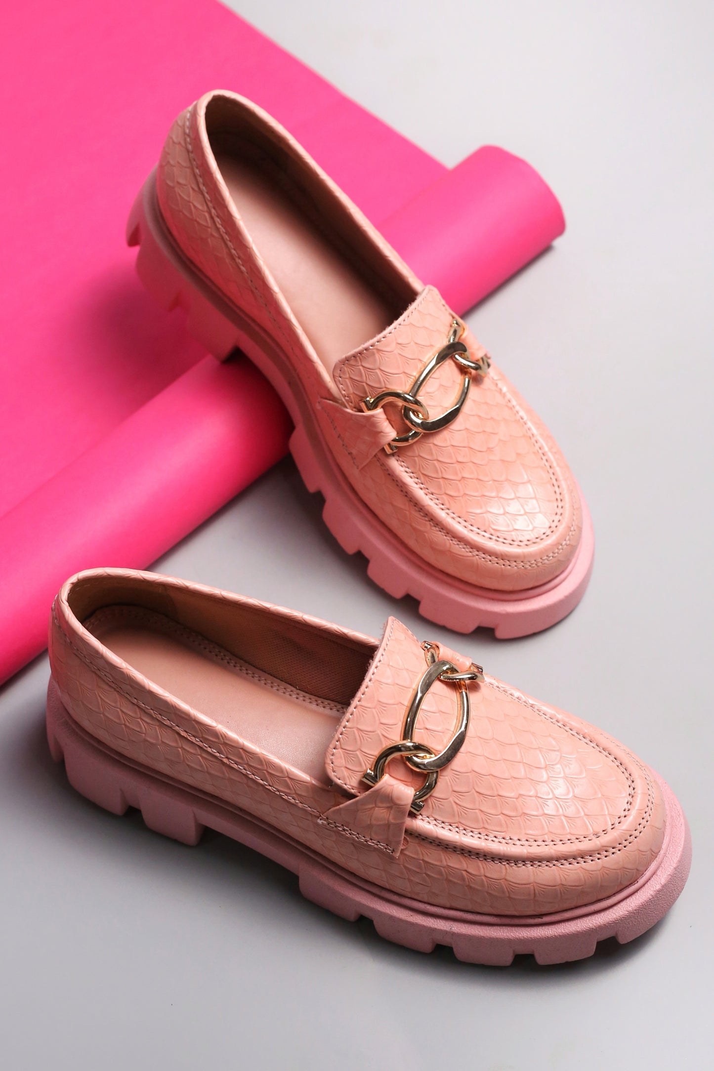 Brauch Pink Patterned Embellished Loafer Shoe