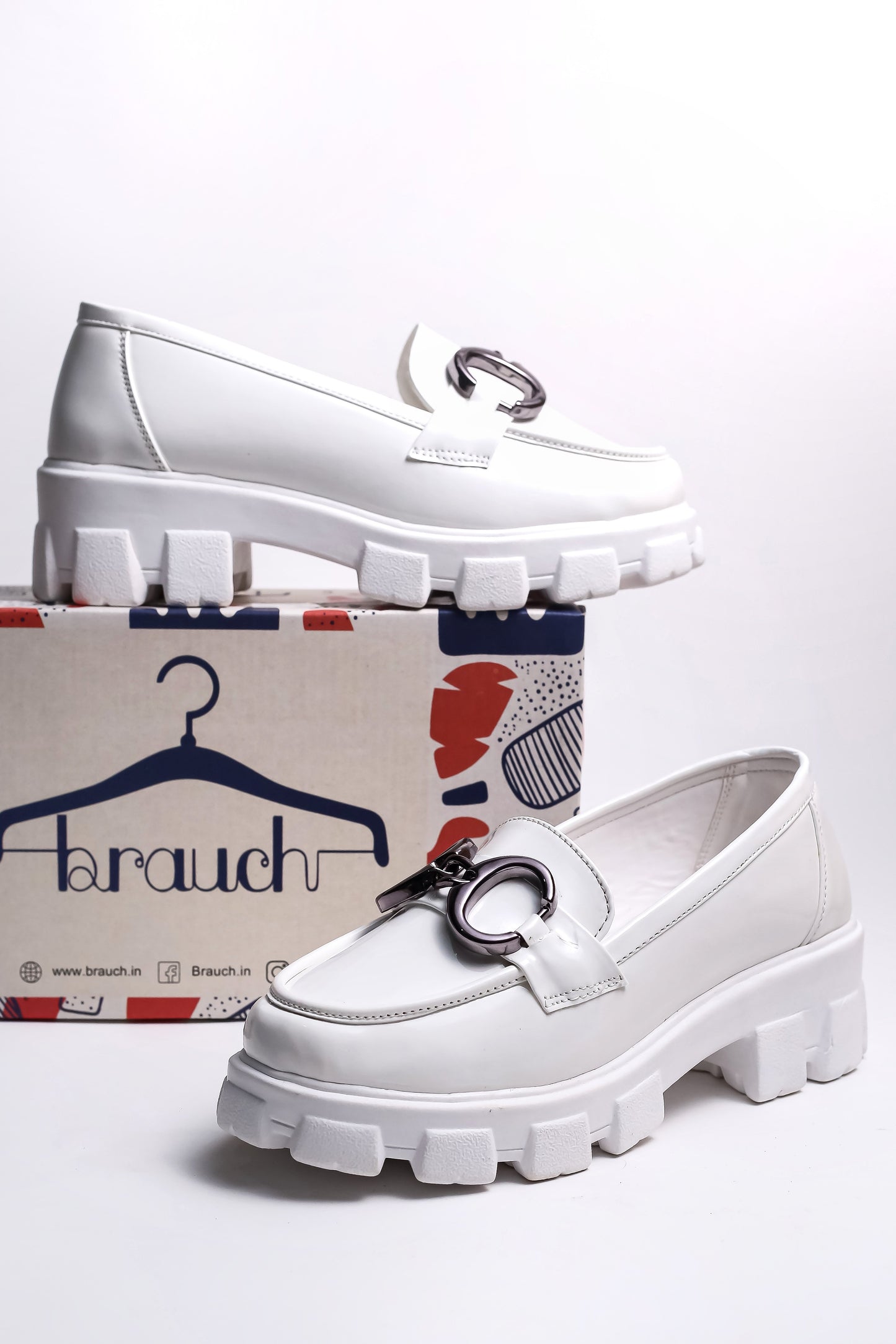 Brauch White Patent Embellished Loafer Shoe
