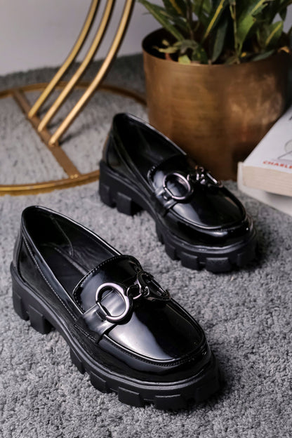 Brauch Black Patent Embellished Loafer Shoe