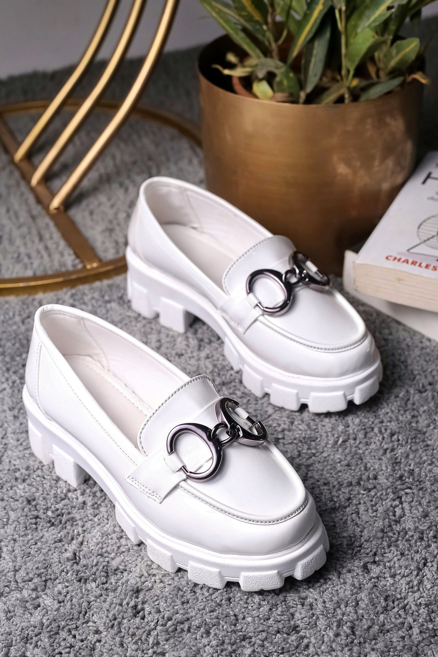 Brauch White Patent Embellished Loafer Shoe