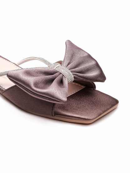 Brauch Women Grey Rhinestone Bow Flats