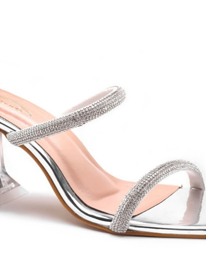 Brauch Silver Multistrap Rhinestone Prism Stiletto Prism Heel