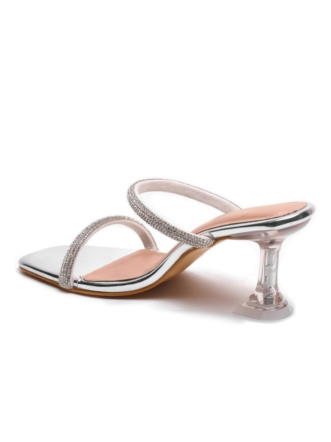 Rhinestone High Heel Party Wear Sandals For Women Sivler