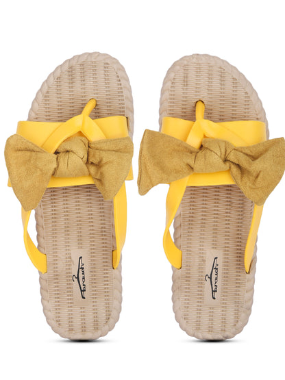 Brauch Women's Mustard Brown Bow Slides