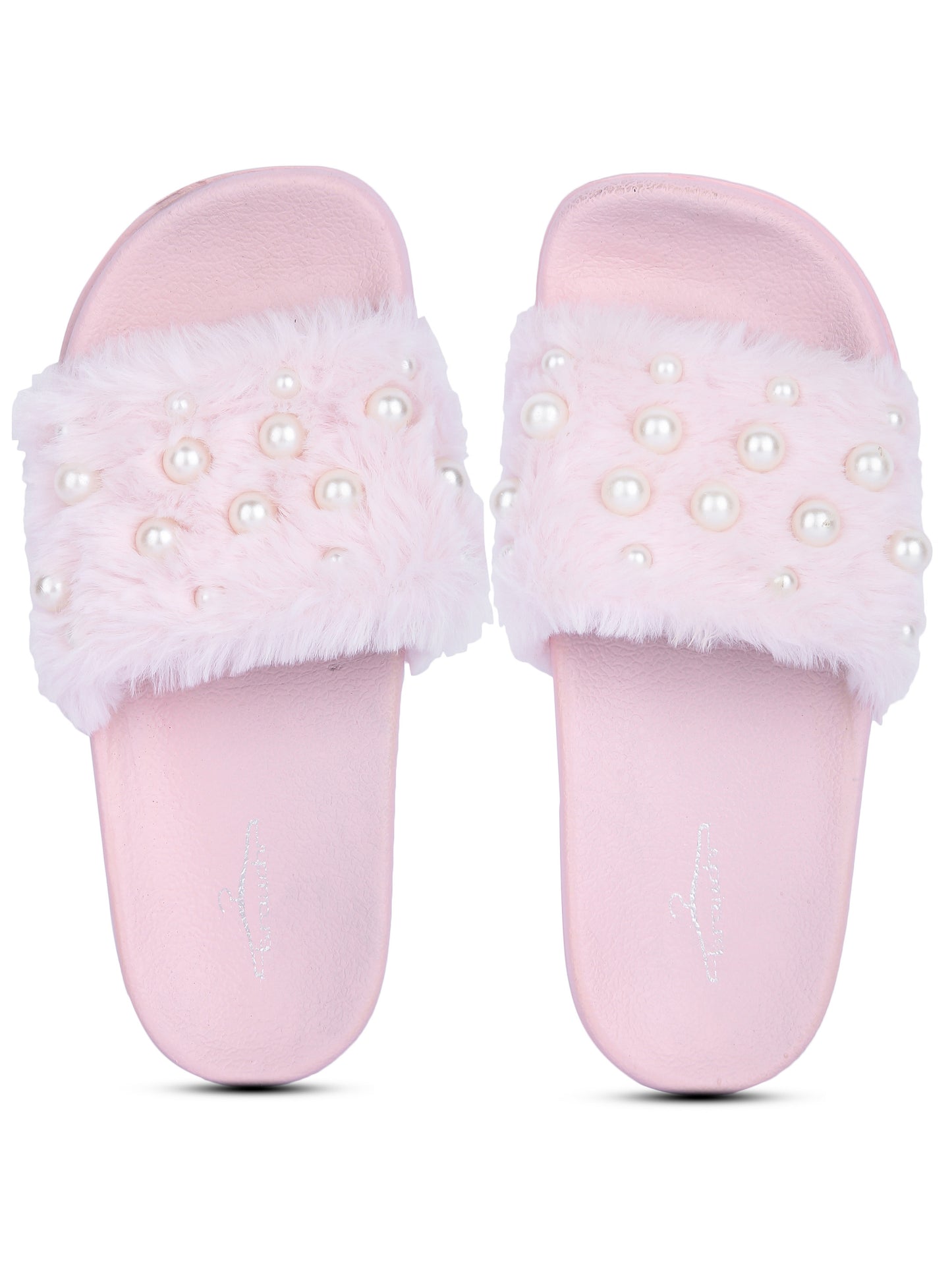 Brauch Women's Pink Fur Pearl Slides