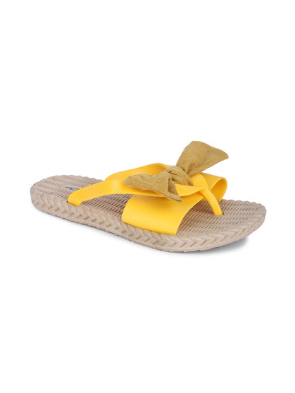 Brauch Women's Mustard Brown Bow Slides