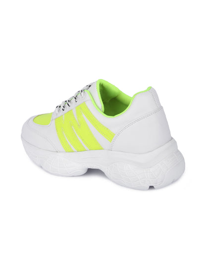 White and Neon Striped Casual Sneaker