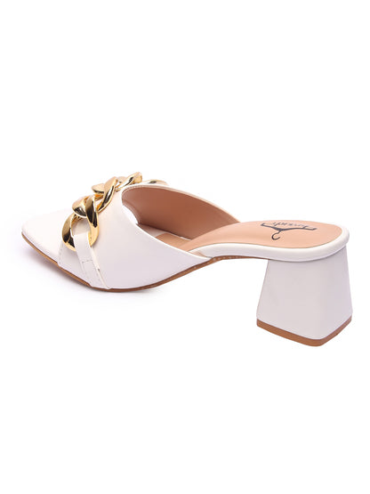 Brauch Women White Buckle Block Heel