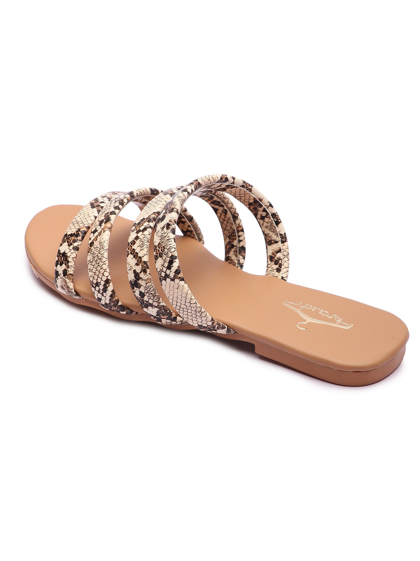 Brauch Women's Beige Snake Strap Printed Flat Sandal